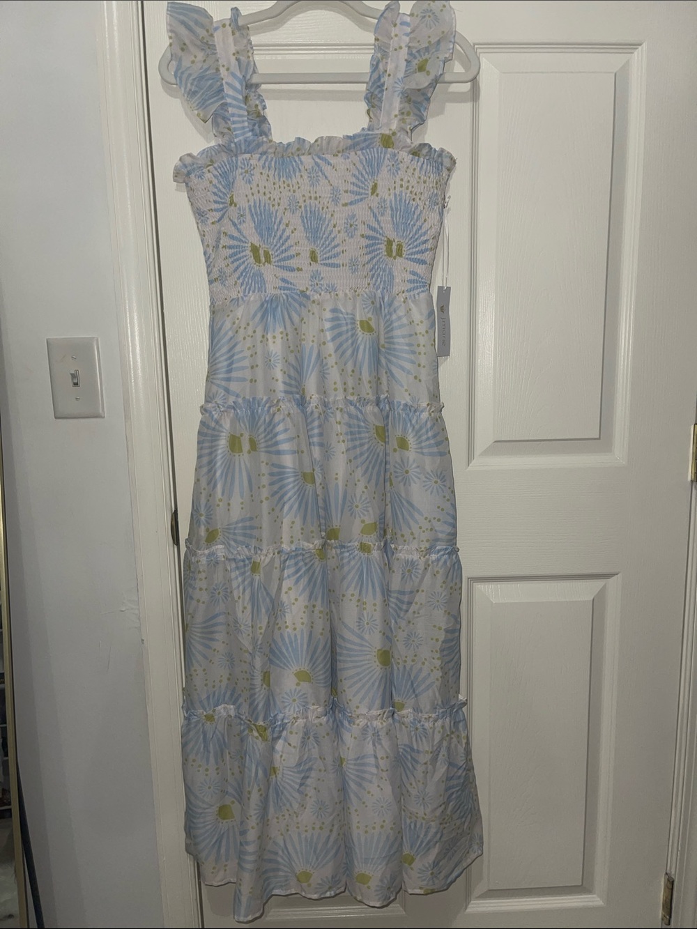 Smocked Light Blue Daisy Tiered Sundress with Ruffled Straps